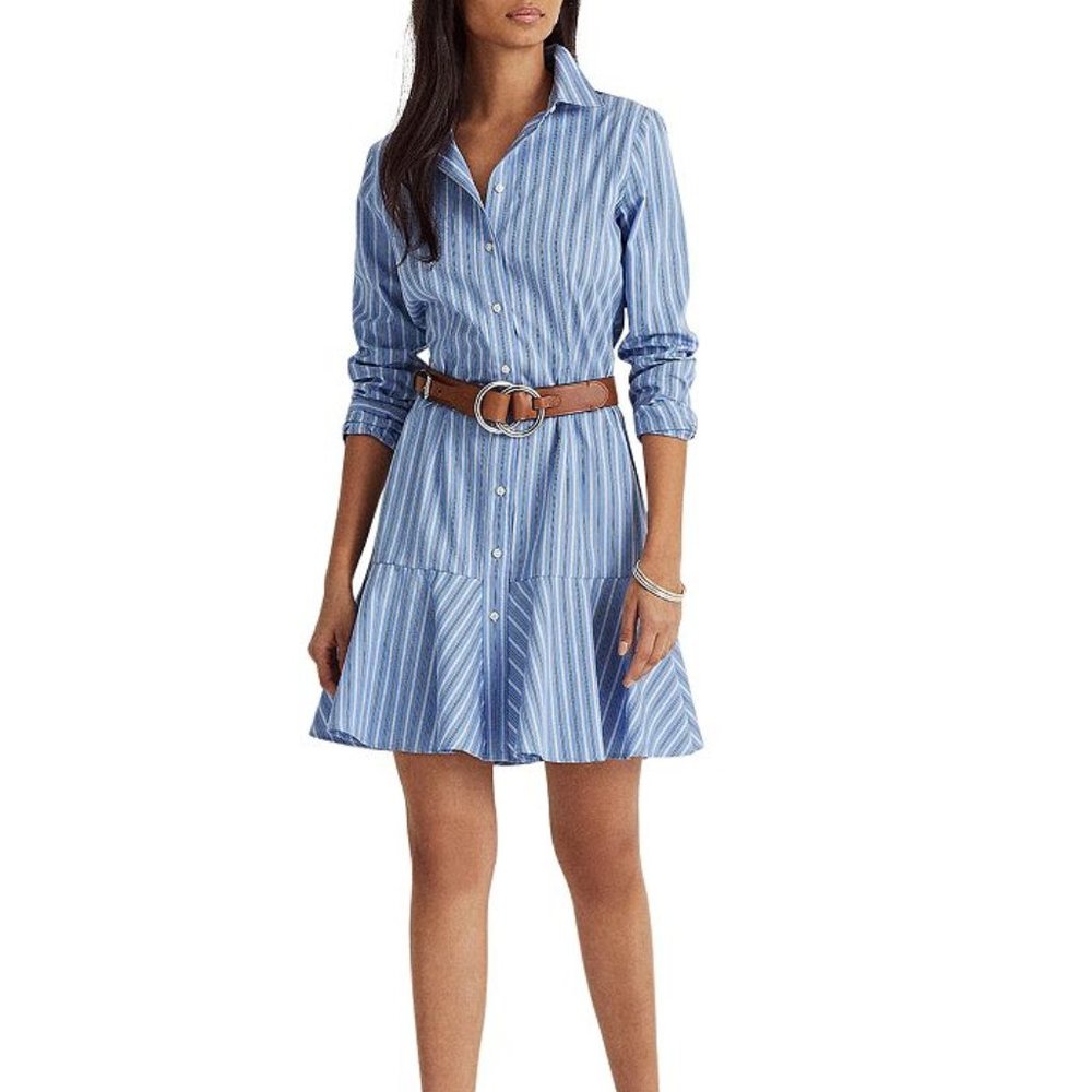 Ralph Lauren Striped Ruffled Shirt Dress